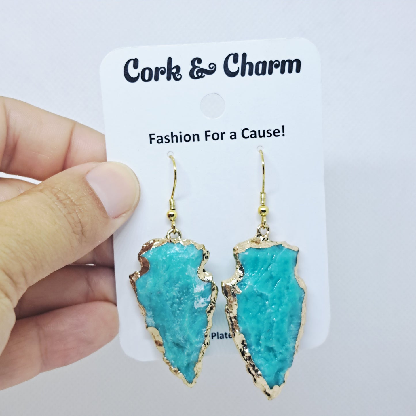 Turquoise and Gold Resin Arrowhead Stone Gold Plated Earrings