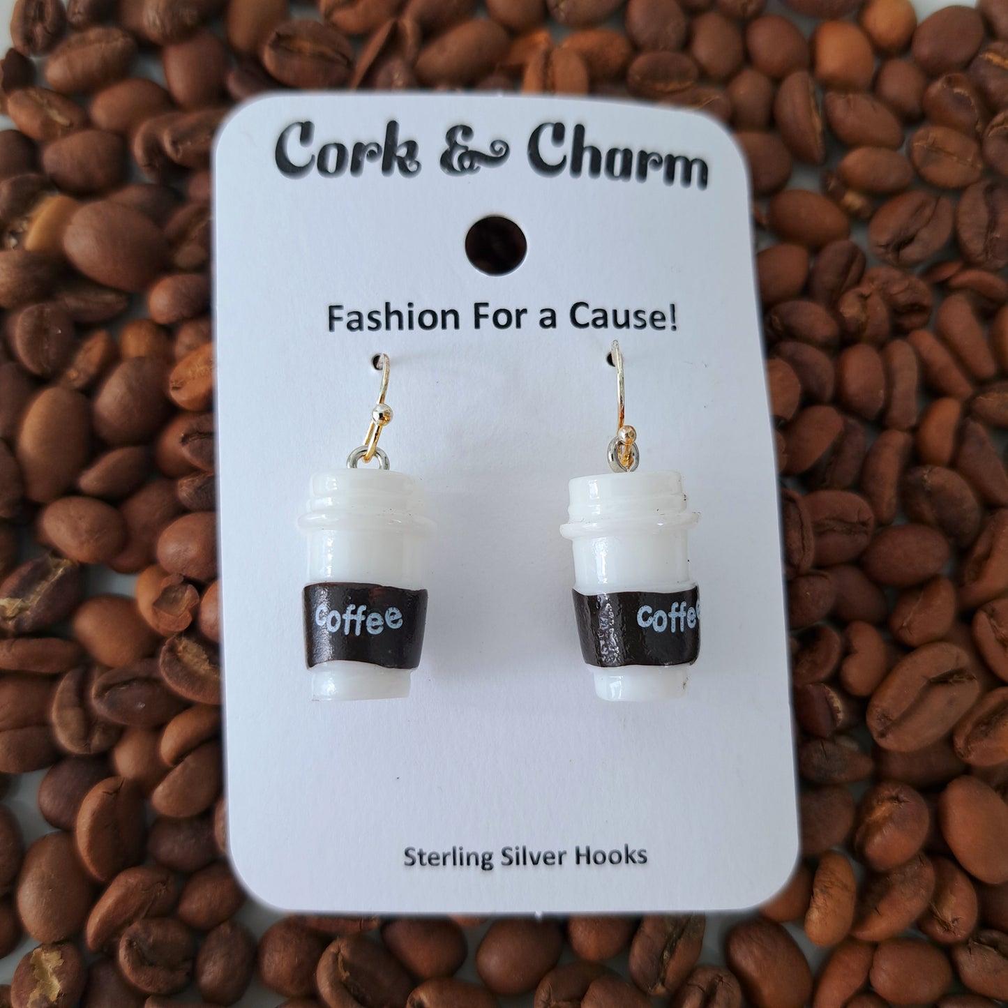 3D Coffee Cup Sterling Silver Earrings