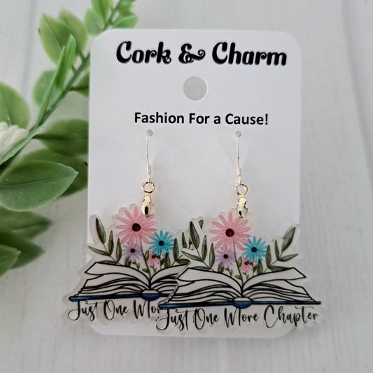 Just One More Chapter Open Book Acrylic Sterling Silver Earrings