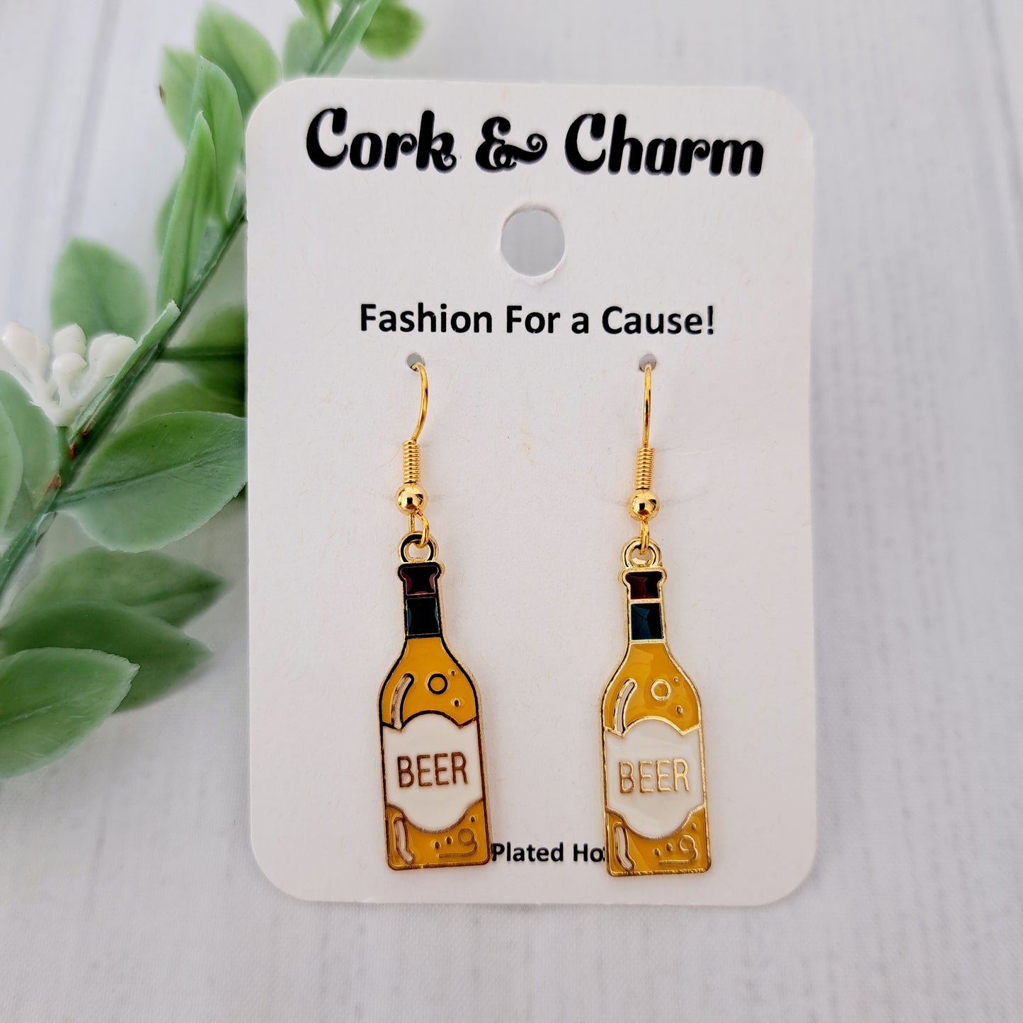 Beer Bottle Enamel Gold Earrings