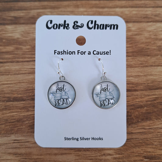 I Just Want To Read Books Round Sterling Silver Earrings