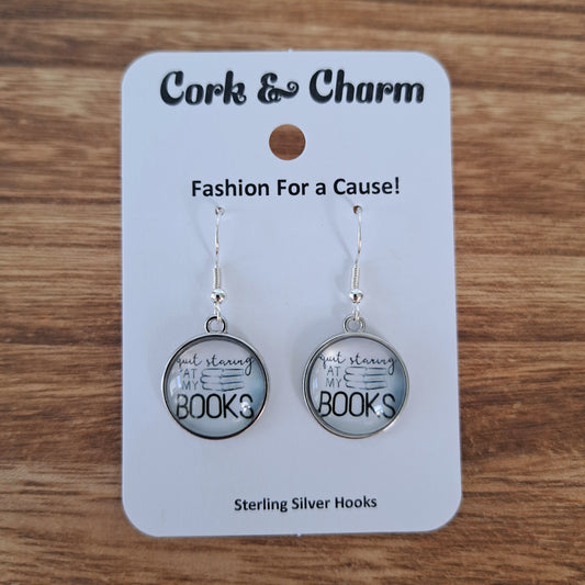 Quit Staring at My Books Round Sterling Silver Earrings