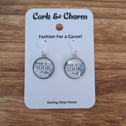 Have a Book Day Books Round Sterling Silver Earrings