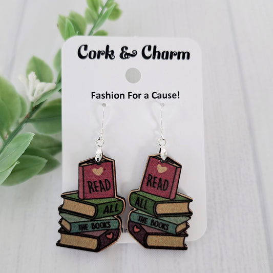 Read All The Books Book Stack Wooden Sterling Silver Earrings