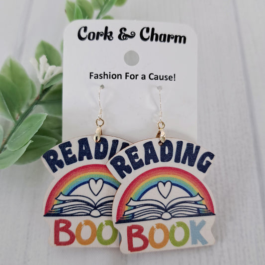 Read Rainbow Open Book Wooden Sterling Silver Earrings