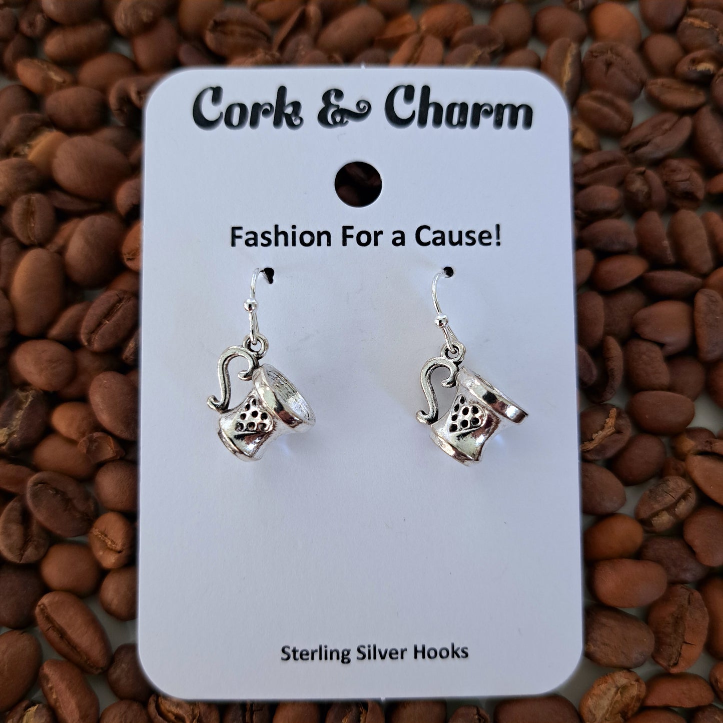 Silver Coffee Tea Cup Sterling Silver Earrings