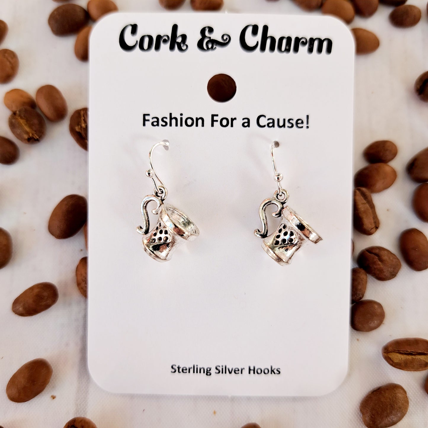Silver Coffee Tea Cup Sterling Silver Earrings