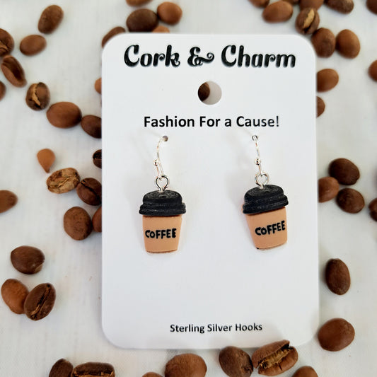 Brown Black Coffee Cup Sterling Silver Earrings