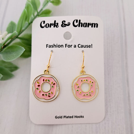 Pink Donut Gold Earrings