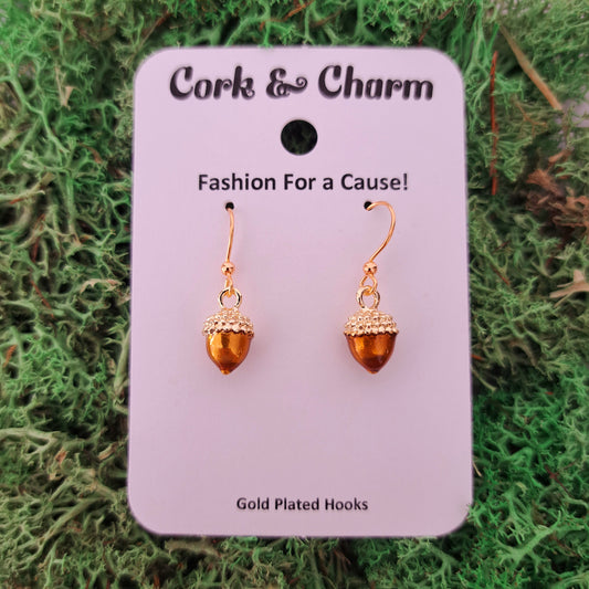 Mini Orange Acorn Gold Earrings