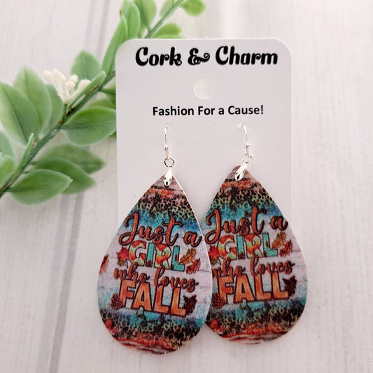Just a Girl Who Loves Fall Faux Leather Sterling Silver Earrings