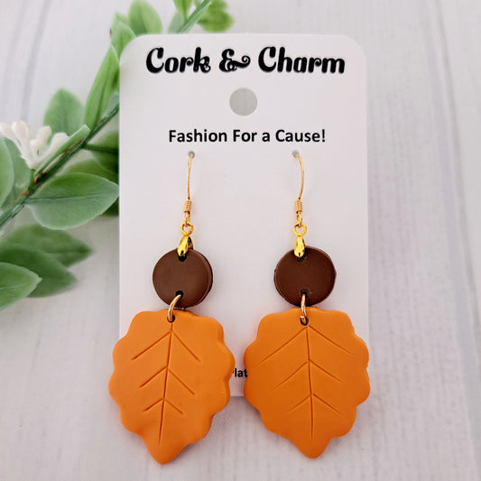 Orange Clay Leaf Gold Earrings