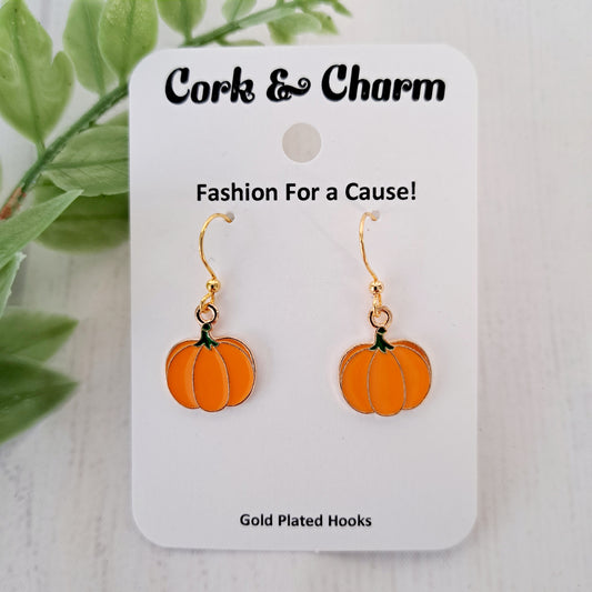 Orange Pumpkin Enamel Gold Earrings