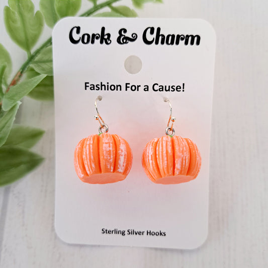 3D Orange Pumpkin Resin Sterling Silver Earrings