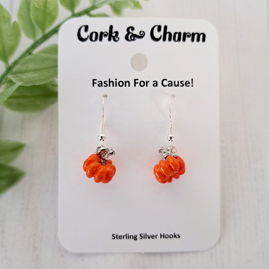 Mini 3D Orange Pumpkins Sterling Silver Earrings