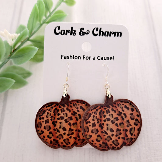 Leopard Orange Pumpkins Acrylic Earrings Sterling Silver