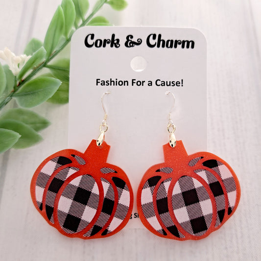 Black and White Plaid Pumpkins Earrings Sterling Silver