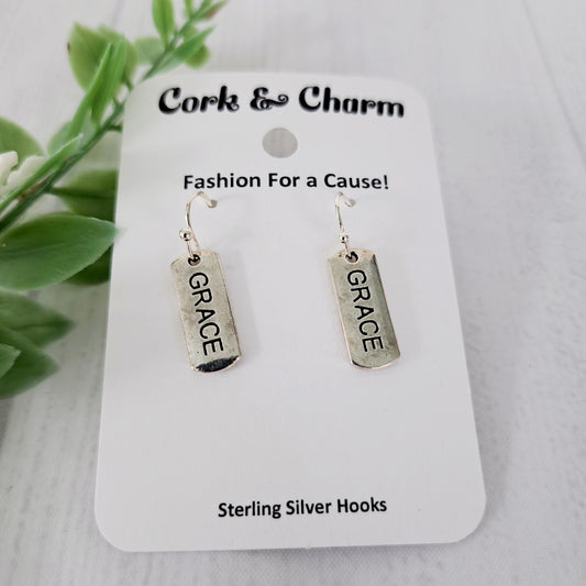 Grace Affirmations Inspirational Words Earrings Sterling Silver