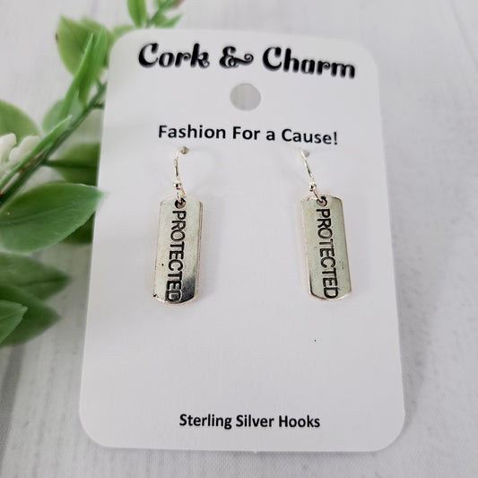 Protected Affirmations Inspirational Words Earrings Sterling Silver