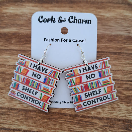 I Have No Shelf Control Bookcase Wooden Sterling Silver Earrings