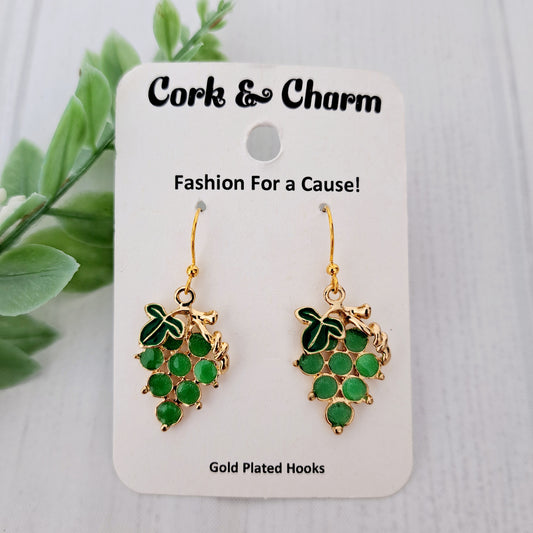 Green Grapes Bunch Enamel Gold Earrings