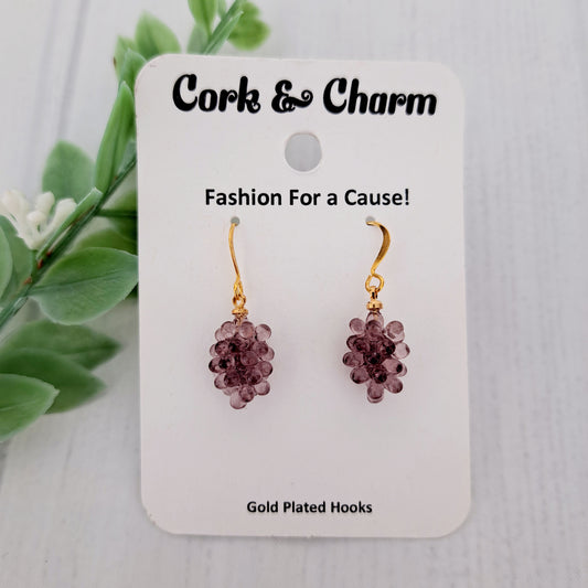 Purple Grapes Bunch Gold Earrings