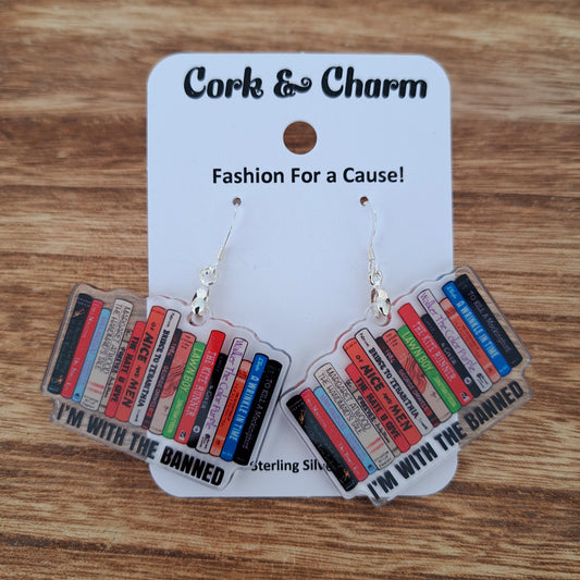 I'm With The Banned Books Acrylic Sterling Silver Earrings