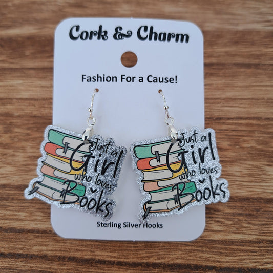 Just A Girl Who Loves Books Acrylic Sterling Silver Earrings