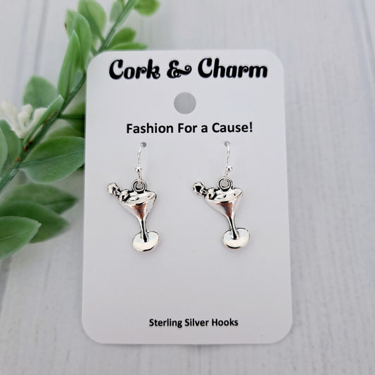 Silver Martini Cocktail Drink Sterling Silver Earrings
