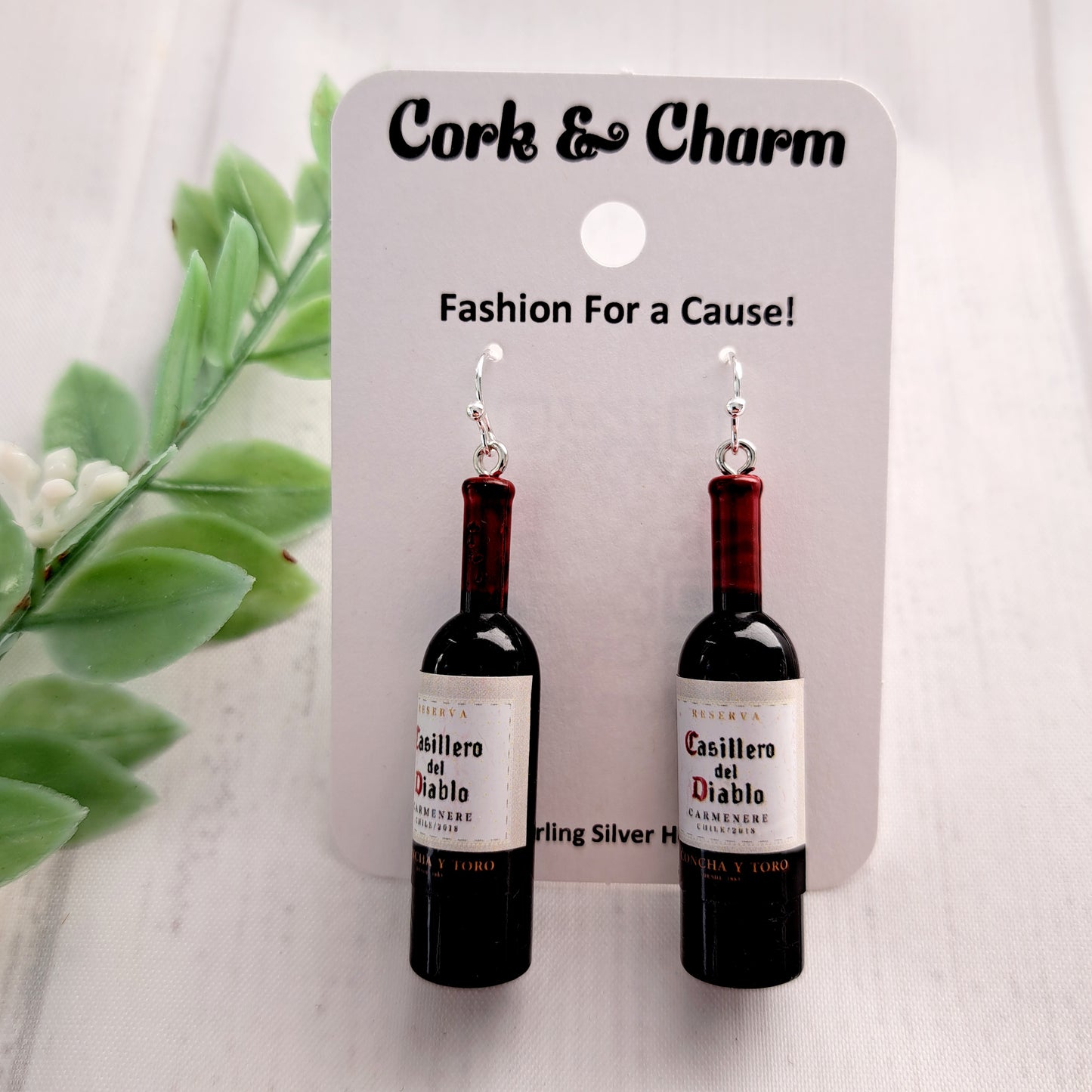 Red Wine Bottle Drink 3D Sterling Silver Earrings