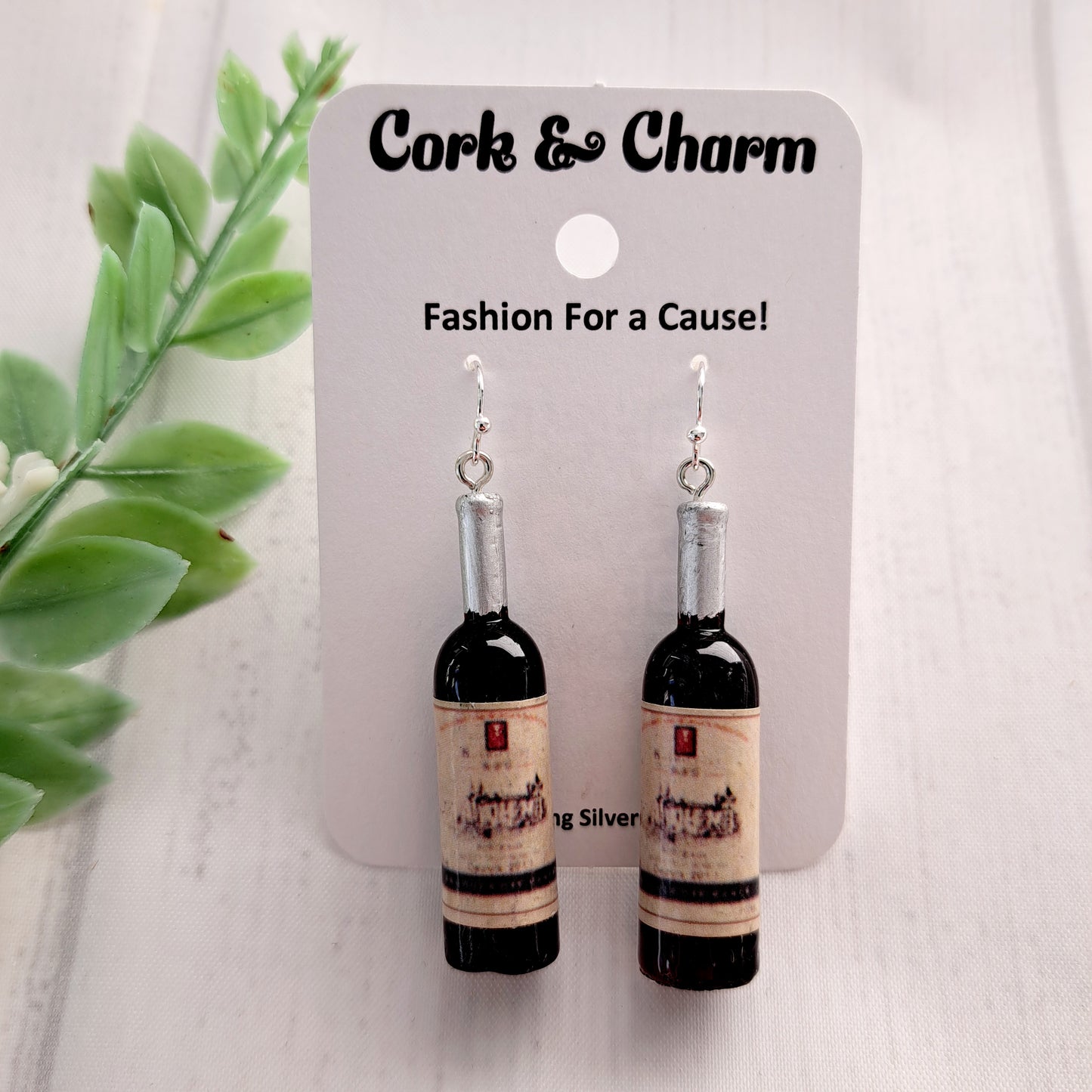Vintage Wine Bottle Drink 3D Sterling Silver Earrings