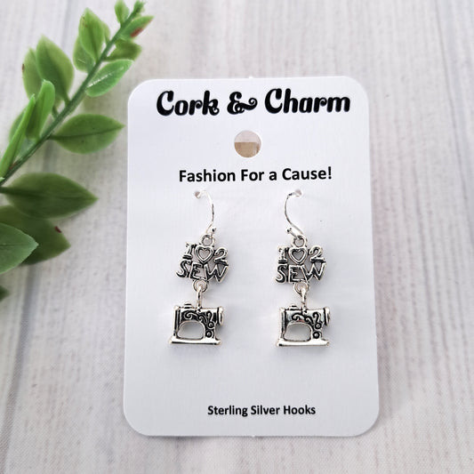 I Love 2 Sew Sewing Machine Sterling Silver Earrings