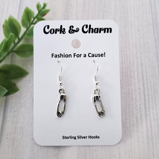 Silver Mini Safety Pin Sterling Silver Earrings