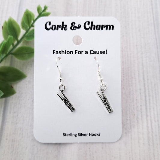Silver Mini Clothespin Sterling Silver Earrings