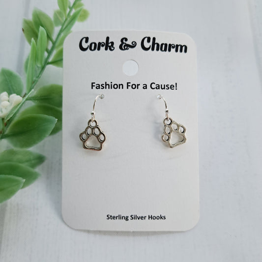 Silver Outline Paw Print Sterling Silver Earrings