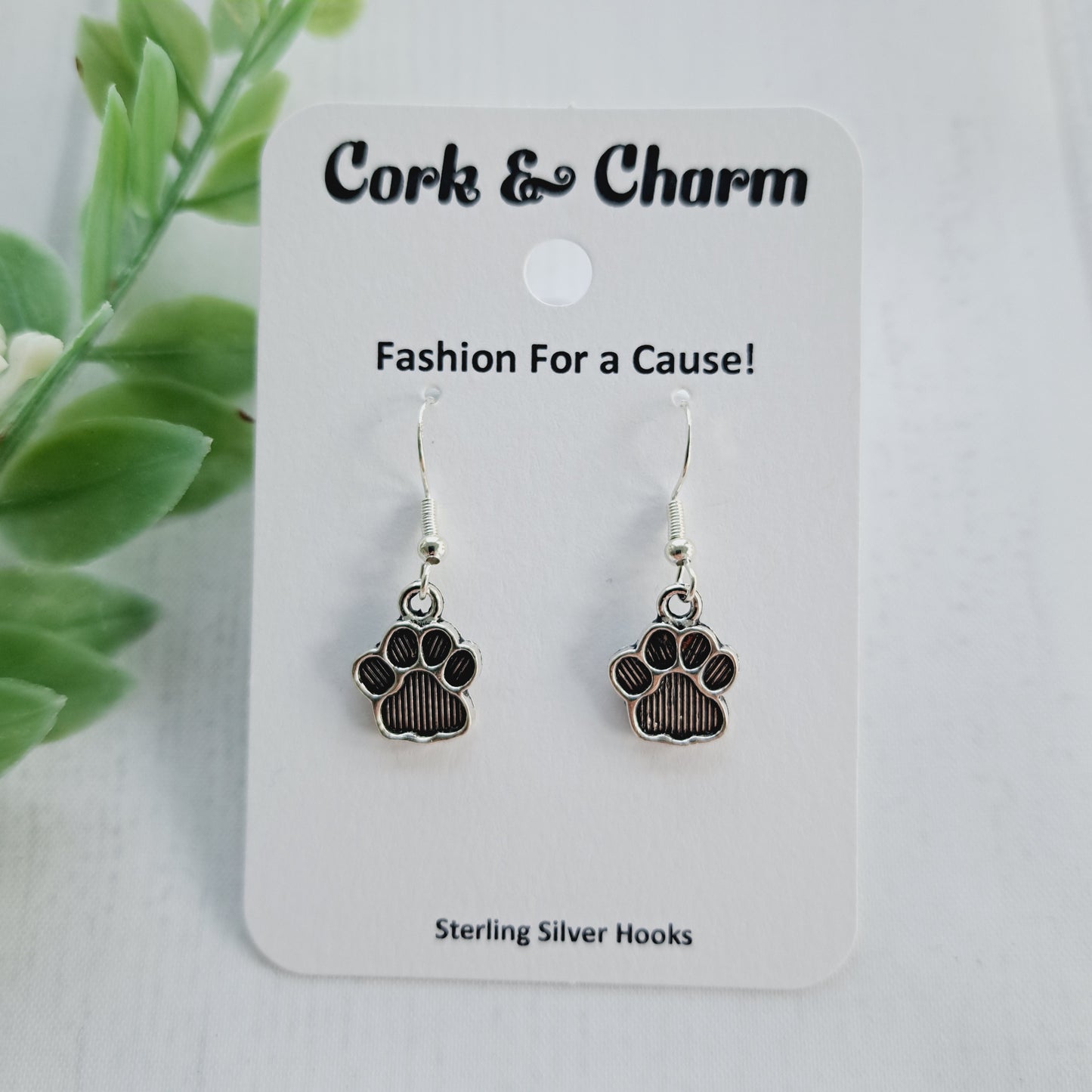 Black Paw Print Sterling Silver Earrings