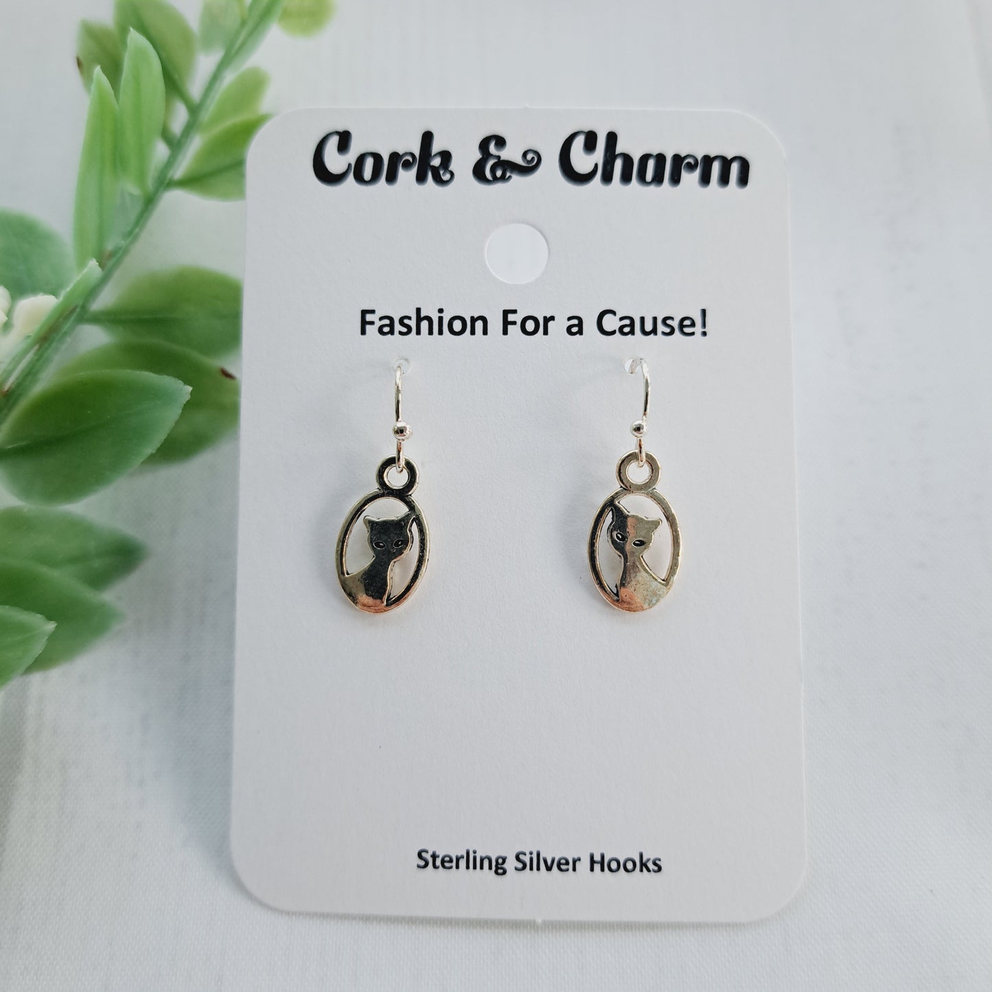 Mini Silver Cat Framed Sterling Silver Earrings