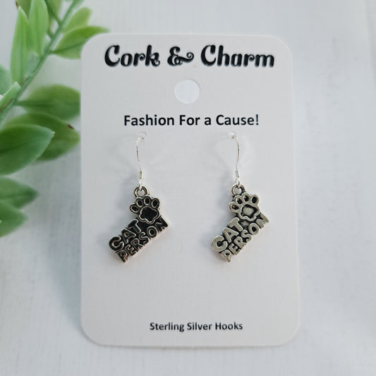 Silver Cat Person Paw Print Sterling Silver Earrings