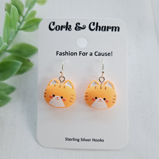Orange Cat Head Sterling Silver Earrings