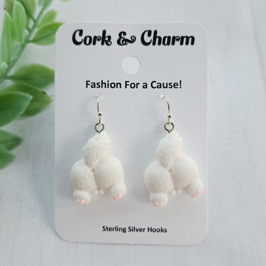 White Cat Back Tail Behind Sterling Silver Earrings