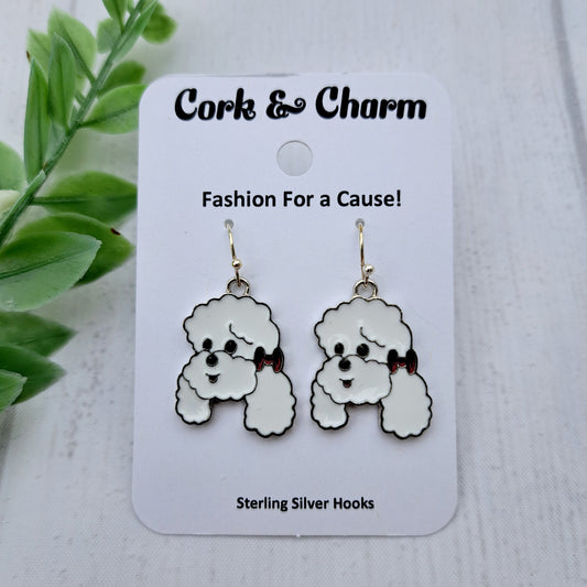 Poodle Dog Breed Head Face Sterling Silver Earrings