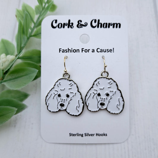 Poodle Dog Breed Head Face Sterling Silver Earrings