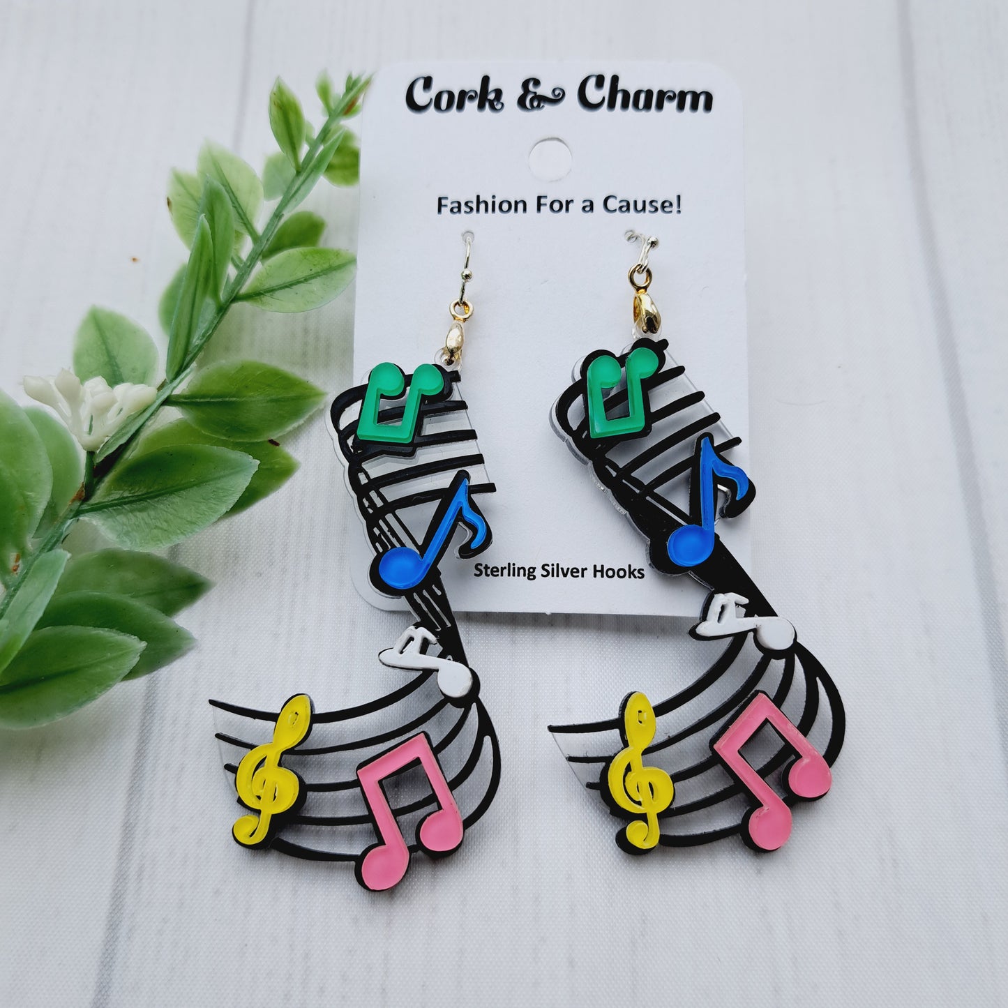Rainbow Acyrlic Music Note Sterling Silver Earrings