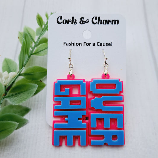 Game Over Pink Blue Gamer Acrylic Sterling Silver Earrings