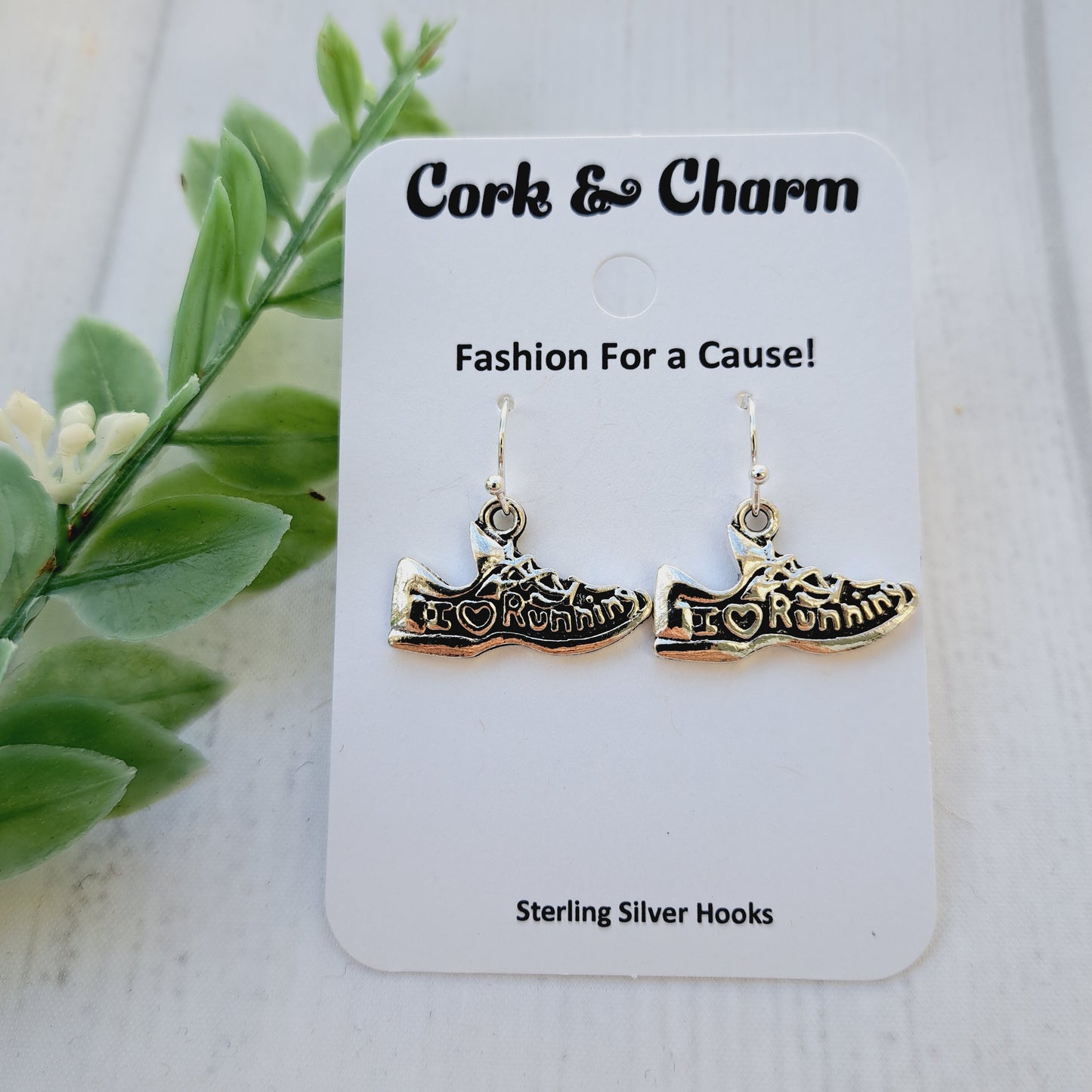 I Heart Love Running Sneaker Shoes Sterling Silver Earrings