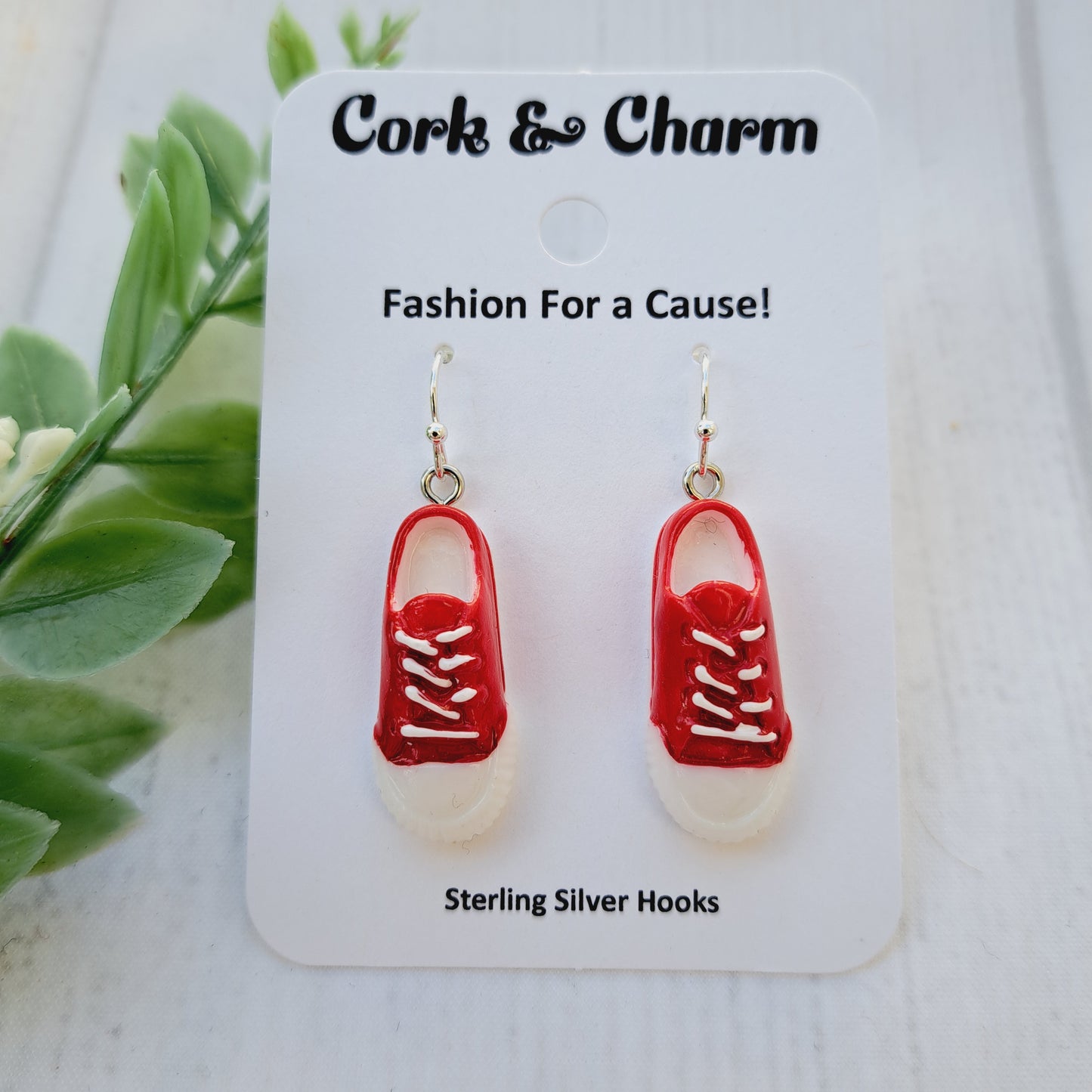 Red Sneaker Shoes Sterling Silver Earrings