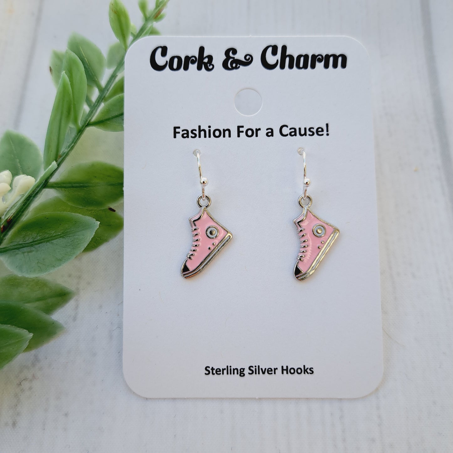 Pink Sneaker Shoes Enamel Sterling Silver Earrings