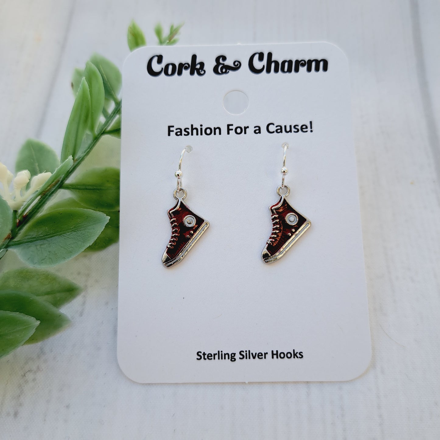 Red Sneaker Shoes Enamel Sterling Silver Earrings