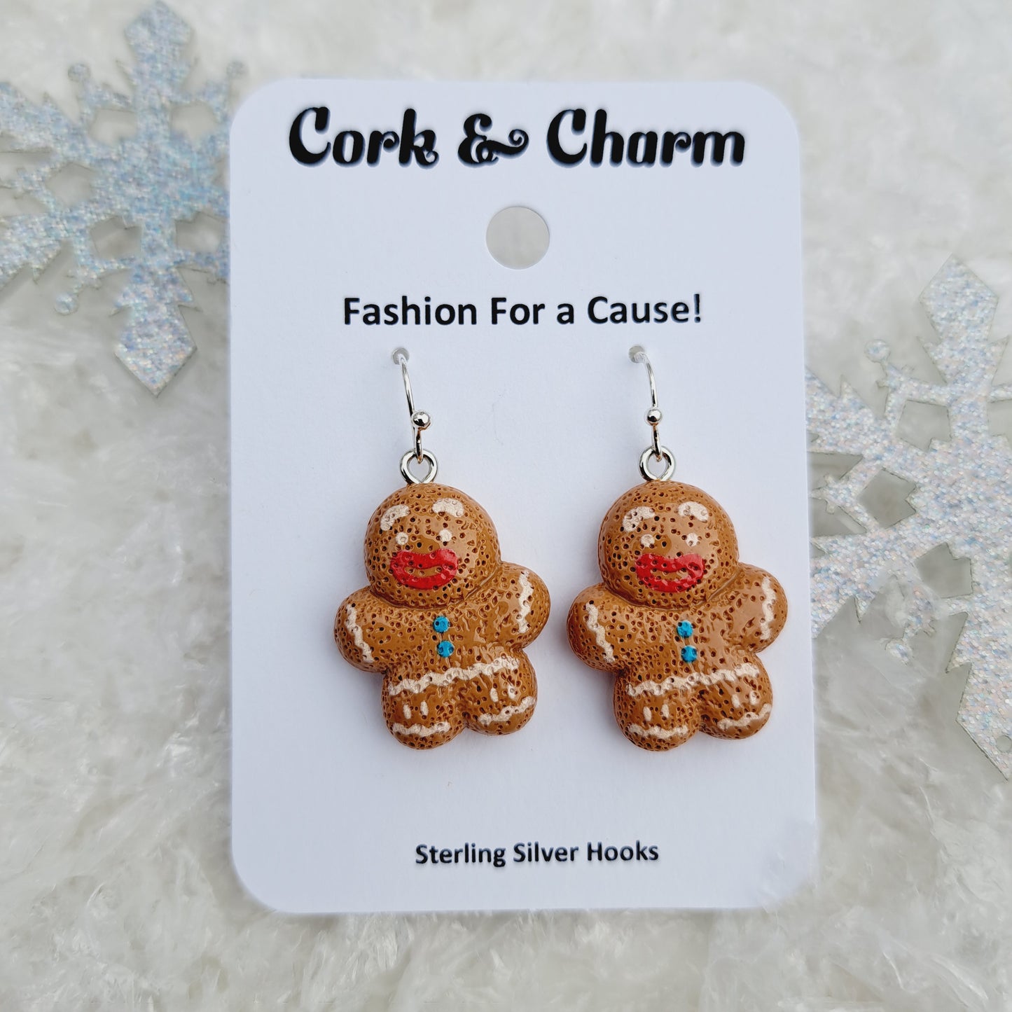 Gingerbread Man Cookie Sterling Silver Earrings