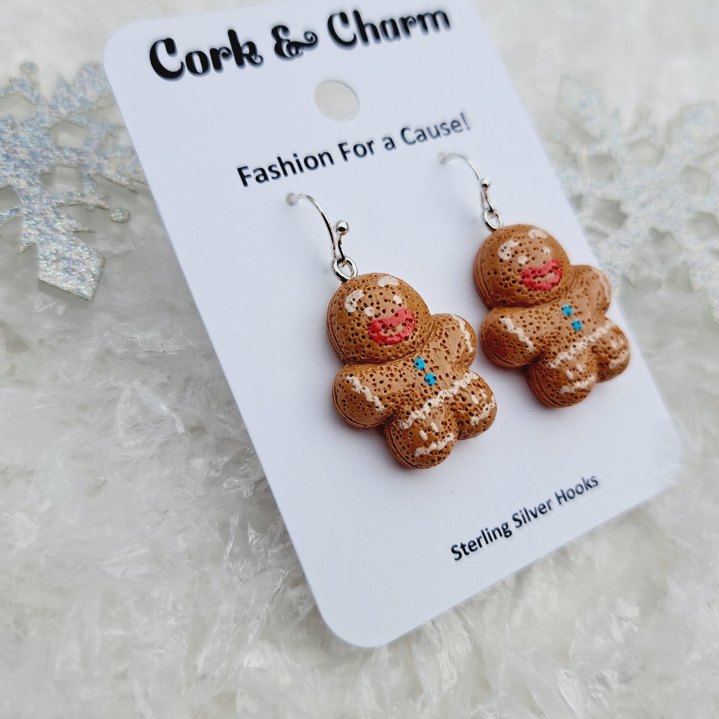 Gingerbread Man Cookie Sterling Silver Earrings